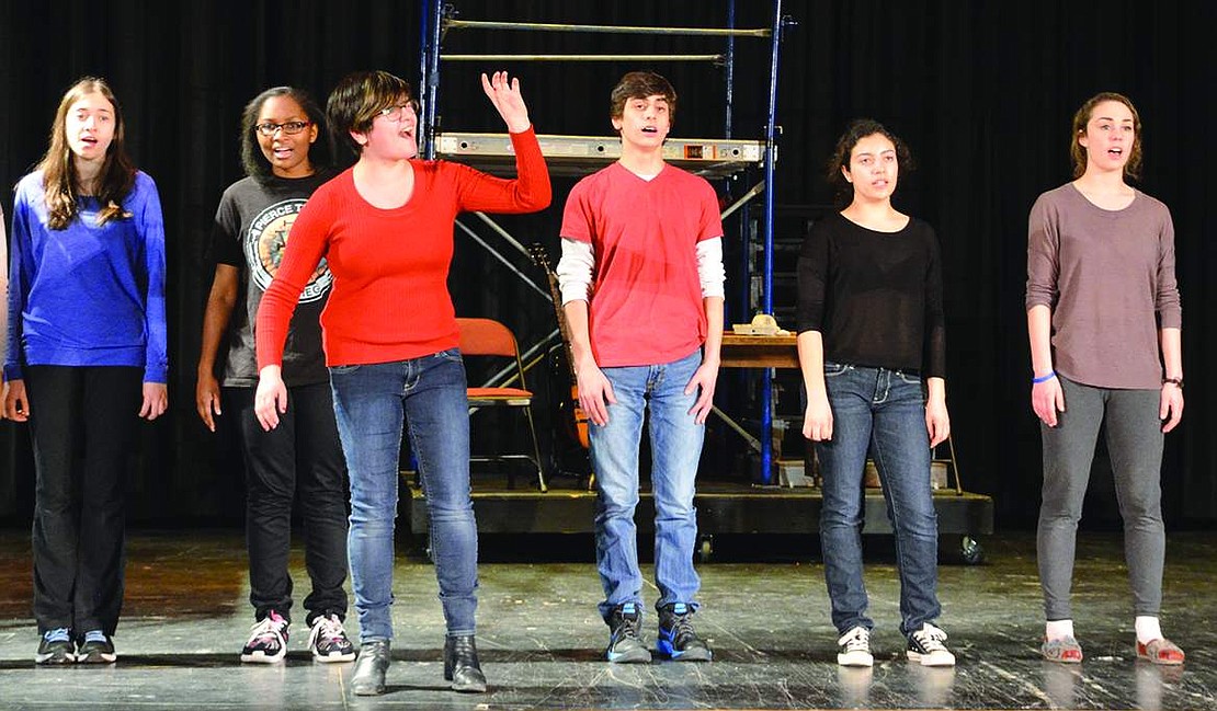  The cast of Rent sings "Seasons of Love," trying to quantify the value of a year in human life. From left: Emily Loiconi, Tanasia LaBrew. Elizabeth Montemurro, Robbie Perrone, Jessica Martinez and Jessica Ferretti.