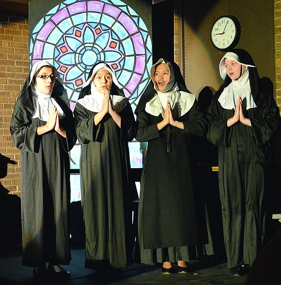  The nuns at Nonnberg Abbey consider what do with Maria. From left: Jasmine Torres, Kaytee Garcia, Lindsey Co and Molly Brakewood. 