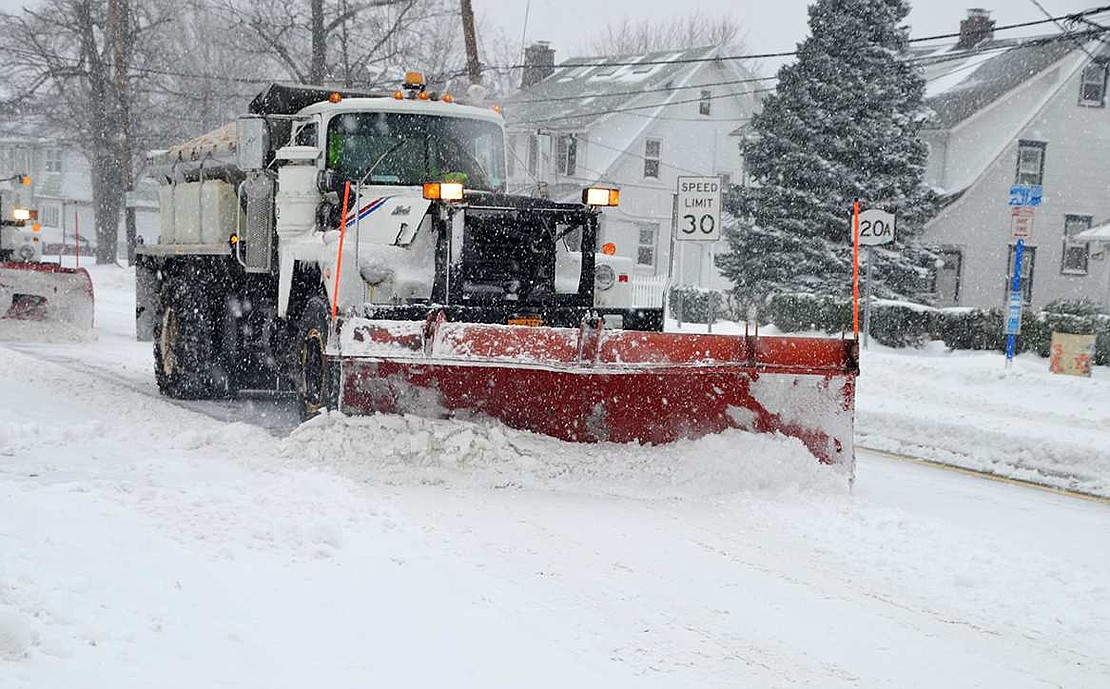 The Port Chester Department of Public Works was out in force on Saturday, Jan. 23 clearing snow from village streets during the season's first snowstorm which dropped at least a foot of snow in Port Chester.