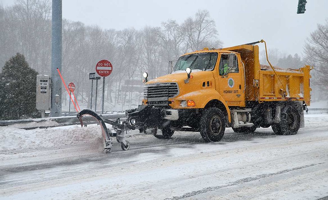 The Rye Brook Department of Public Works was out in force on Saturday, Jan. 23 clearing snow from village streets during the season's first snowstorm which dropped at least a foot of snow in Rye Brook. 