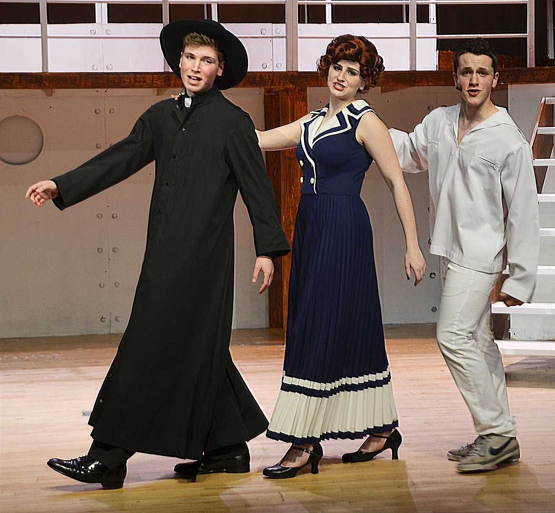 <p class="Picture">Moonface Martin, Reno Sweeney and Billy Crocker sing about how their friendship will last through thick and thin. From left: senior Seth Schuster, senior Jamie Epstein and junior Sammy Landino.&nbsp;</p>