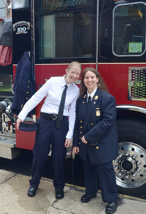 <p class="Picture">Liz Halat and Ami Lori, who are volunteers with Brooksville Engine &amp; Hose Co. No. 5, showed up for the ceremony at Fire Headquarters.</p>