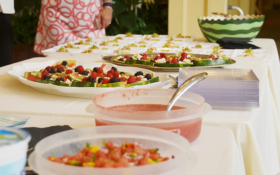 <p class="Picture">Atria Rye Brook residents sampled Port Chester-Rye-Rye Brook EMS Administrator Scott Moore&rsquo;s watermelon salsa and watermelon soup, Atria Rye Brook Chef Jorge Cambra&rsquo;s grilled watermelon pizza and volunteer-made dishes of watermelon and fish and watermelon and berries soaked in rum.&nbsp;</p>