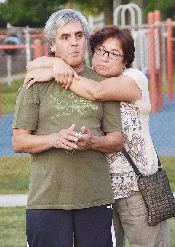 <p class="Picture">Jos&eacute; Gomez and Jacqueline Arredondo de Gomez support one another as they remember their 19-year-old daughter, Fernanda Gomez, who perished in a car accident with three of her friends on Sept. 1, 2013. Along with their daughter, the family honored her three deceased friends: Juliana Restrepo, 18, of Port Chester, Vincent Mendoza, 20, of Norwalk, Conn., and Bruno Vaccarezza, 19, of Greenwich, Conn.&nbsp;</p>