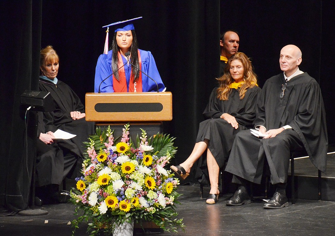 Class speaker Kaveri Reddy talks about the train ride she and her fellow classmates are about to embark on. But no one at Blind Brook should worry, because if the former students are ever feeling the need to return to the village that gave them so much, all they have to do is follow their train tracks back home, Reddy said. 