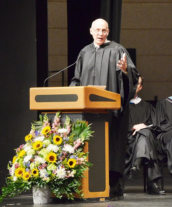 Guest speaker and Pulitzer Prize-winning Blind Brook alumnus Jeffrey Marx imparts some of his wisdom to the graduating class. 