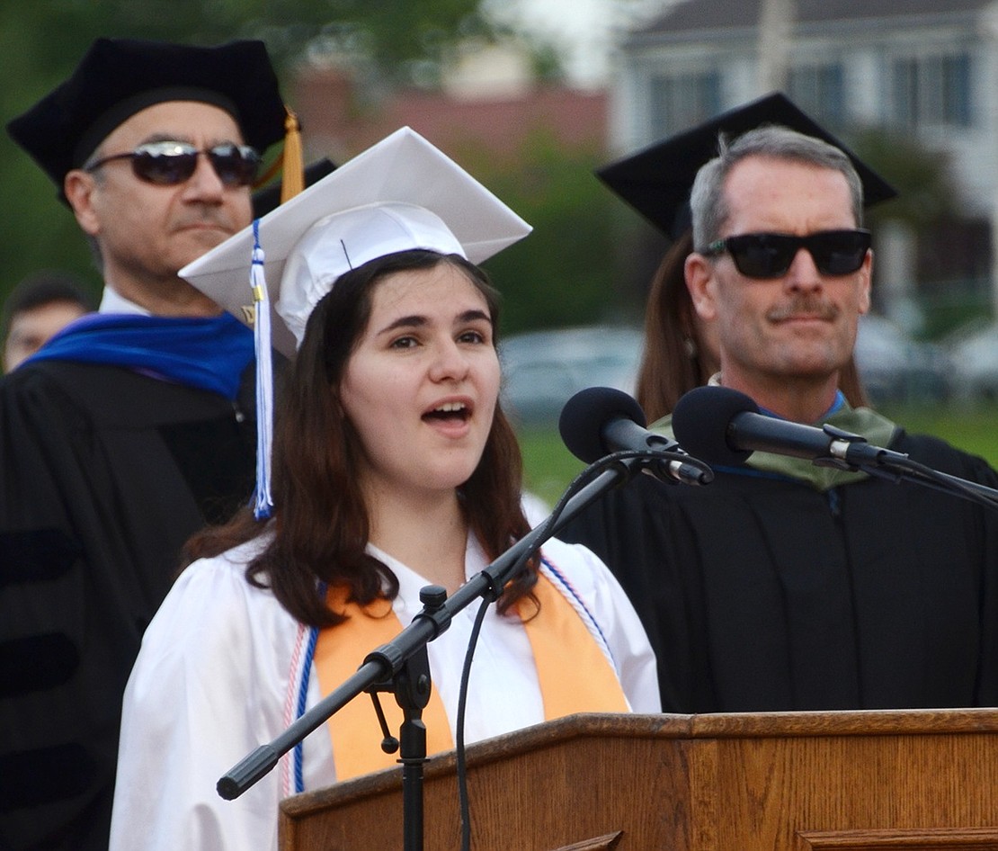 Elizabeth Montemurro sings the National Anthem.