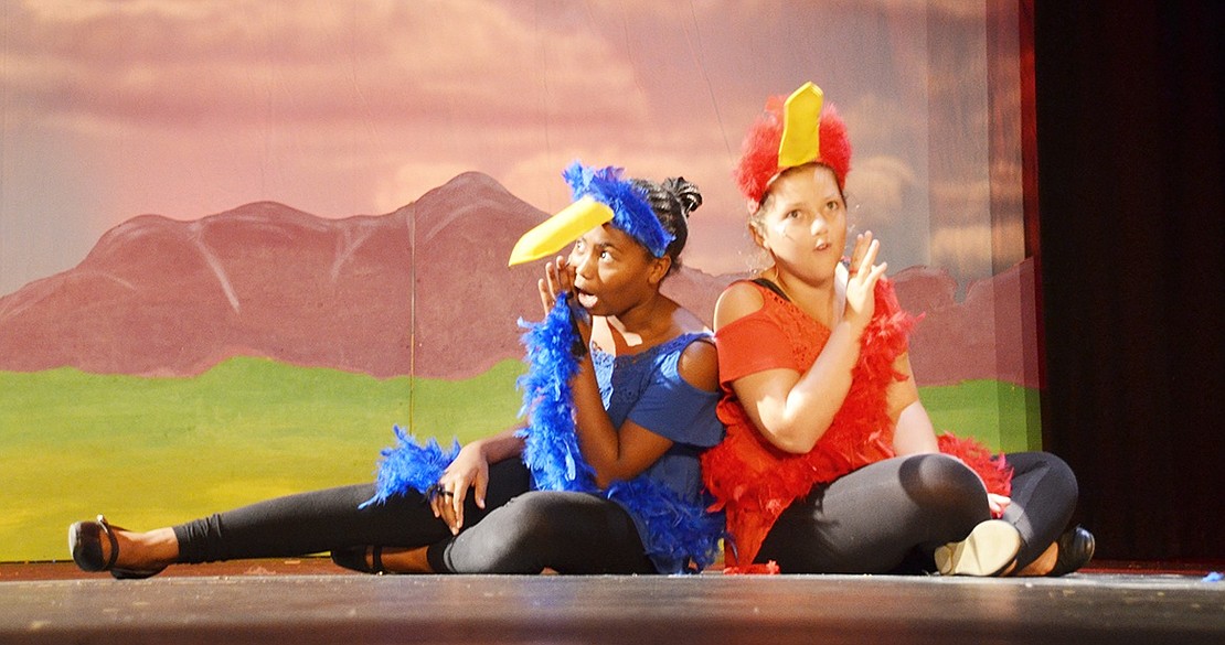 Zazu is portrayed as one bird in the 1994 Disney film, but the play called for Zaa and Zuu, played by Port Chester’s Toni Ash and Emma Costiglio. 