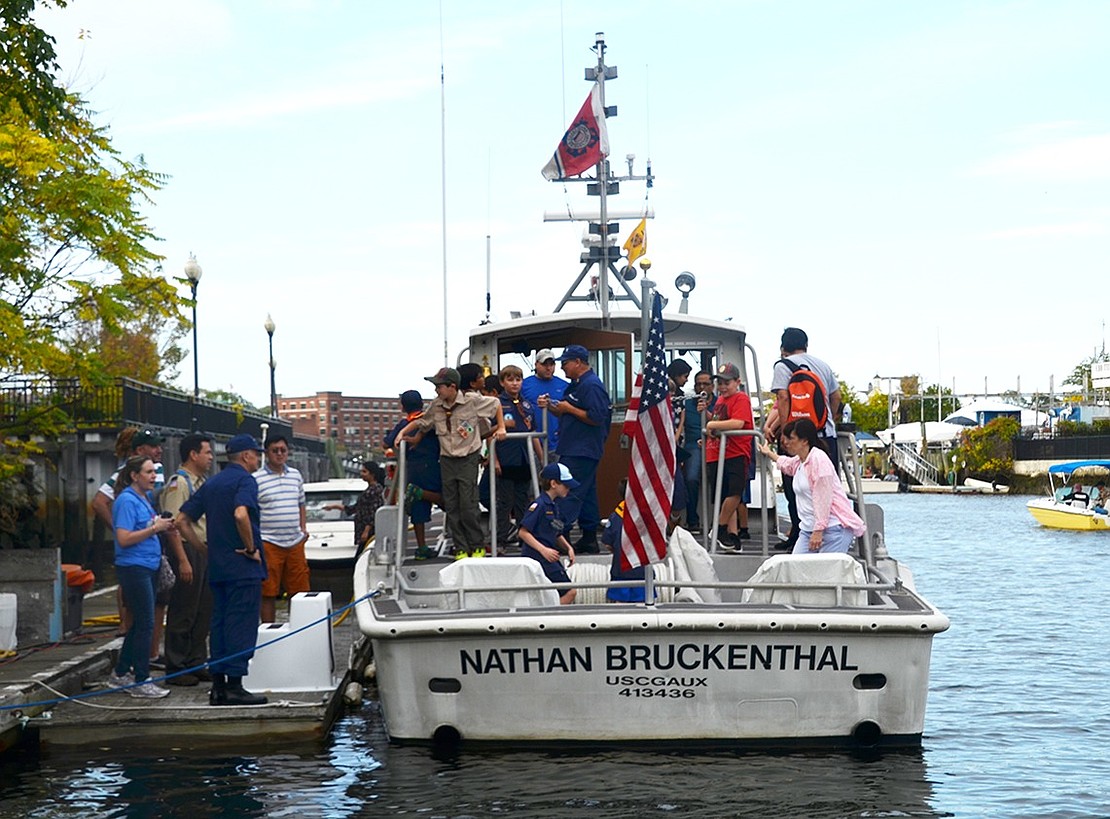 The Nathan Bruckenthal, a boat built in Massachusetts in 1978 for the Coast Guard, now resides in Port Chester. Its normal capacity is four auxiliary Coast Guardsmen, but it was filled to the brim with parents and Cub Scouts on Saturday, Oct. 7.  