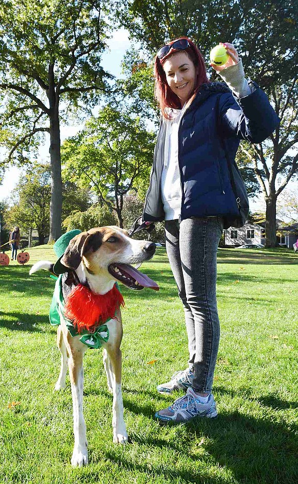 Former North Ridge Street resident Brigid McCarney took her dog Shane the Leprechaun out for some fun. The two now reside in Carmel. 