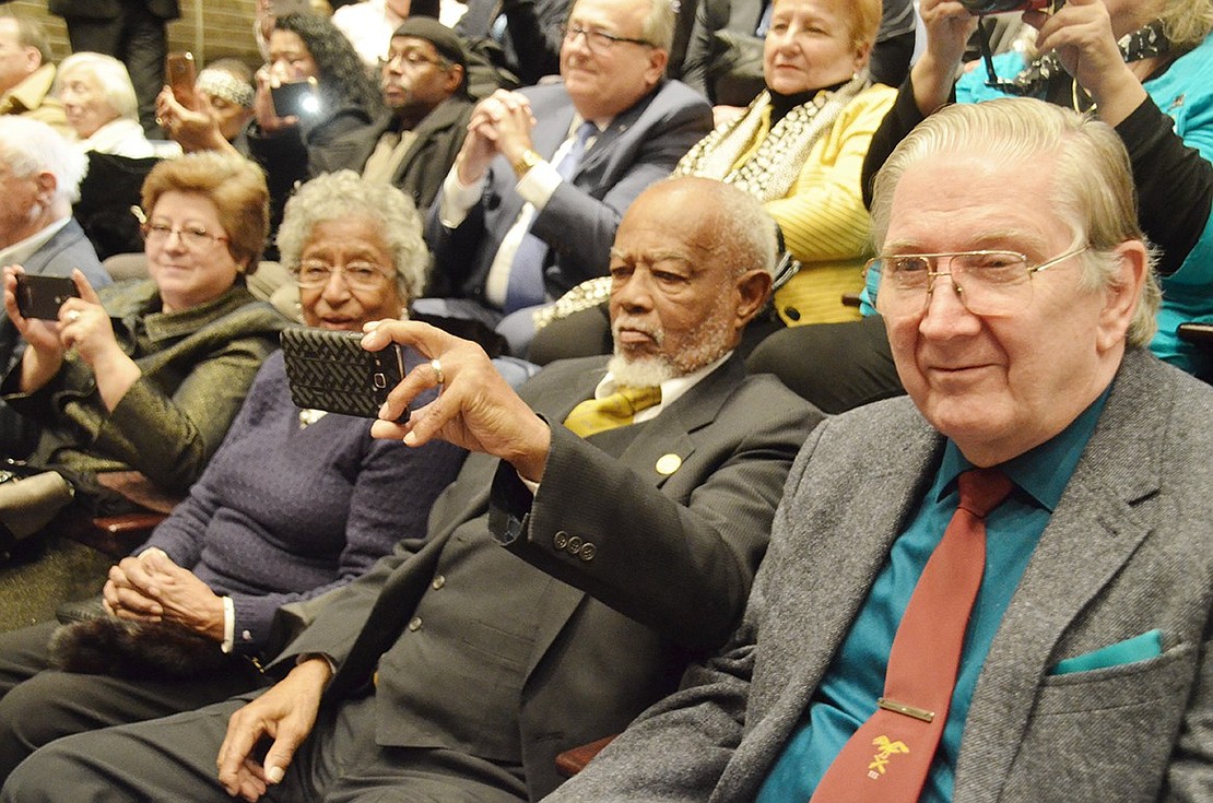 Among the crowd on hand to witness this historical event was this contingent from Port Chester. From left: Marcella Kissner, Doris Bailey-Reavis, John Reavis and Tom Kissner.