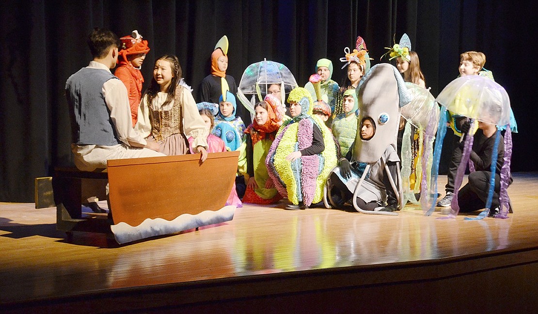 A school of various fish try to convince Prince Eric, played by Matthew Weinstock, to “Kiss the Girl,” during Blind Brook Middle School’s production of “The Little Mermaid Jr.,” running Thursday, Jan. 25 through Saturday, Jan. 27 in the Middle/High School Auditorium. Lauren Sun is featured as Ariel during the Friday night performance at 7 p.m. and the Saturday afternoon performance at 2:30 p.m. 