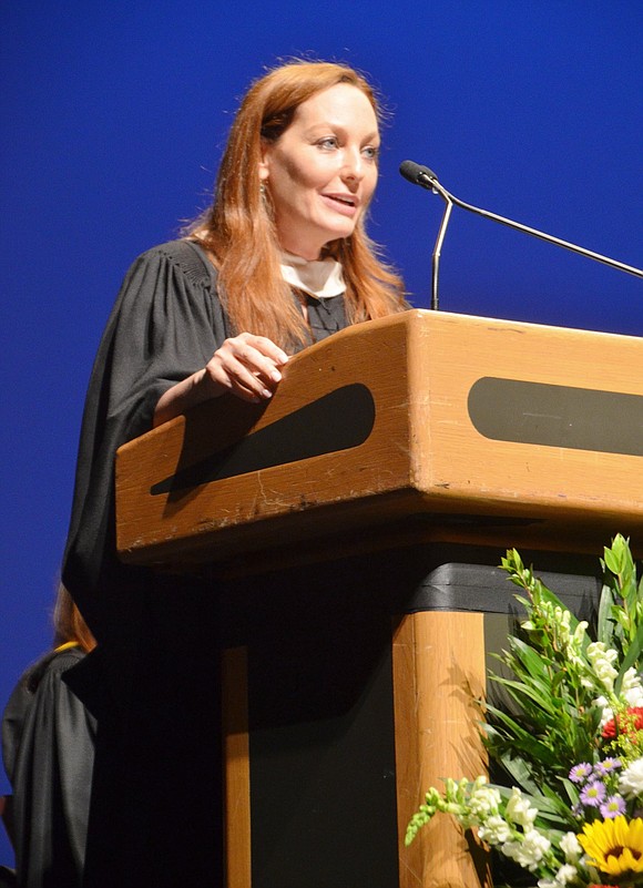 Keynote speaker Cheryl Kramer Kaye shares words of wisdom with the graduating class.