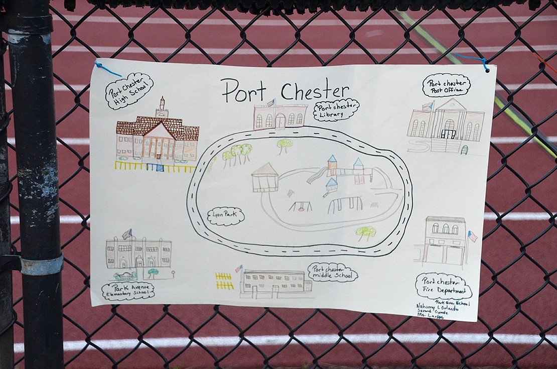 One of the entries in the student contest depicting the schools and other landmarks in the Village of Port Chester. It was drawn by Nahomy Orlando, a second grader at Park Avenue School.