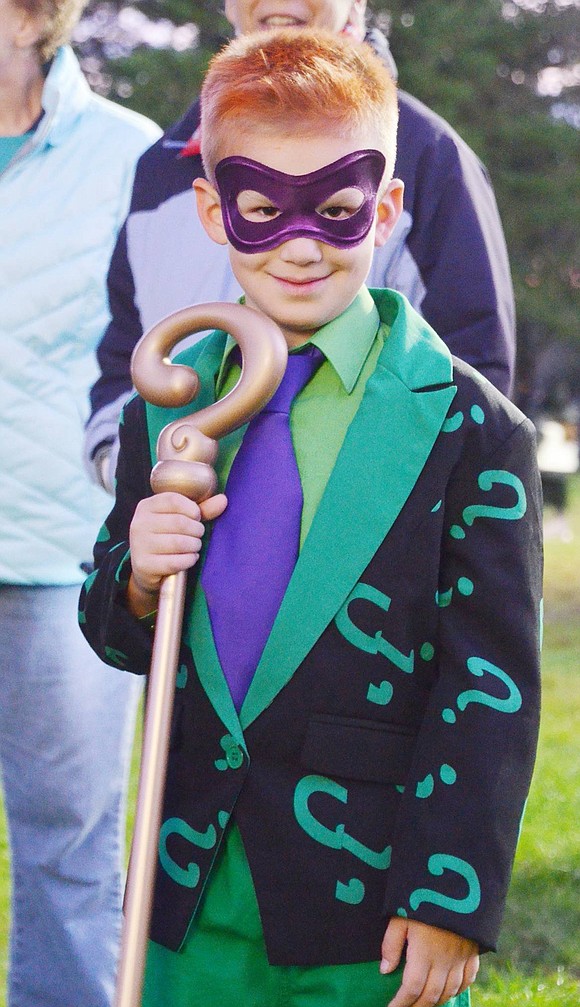 King Street Elementary School first-grader and Marathon Place resident Aidan Brenzel looks so dapper as the Riddler, one could almost forget he’s one of Batman’s trickiest villains.
