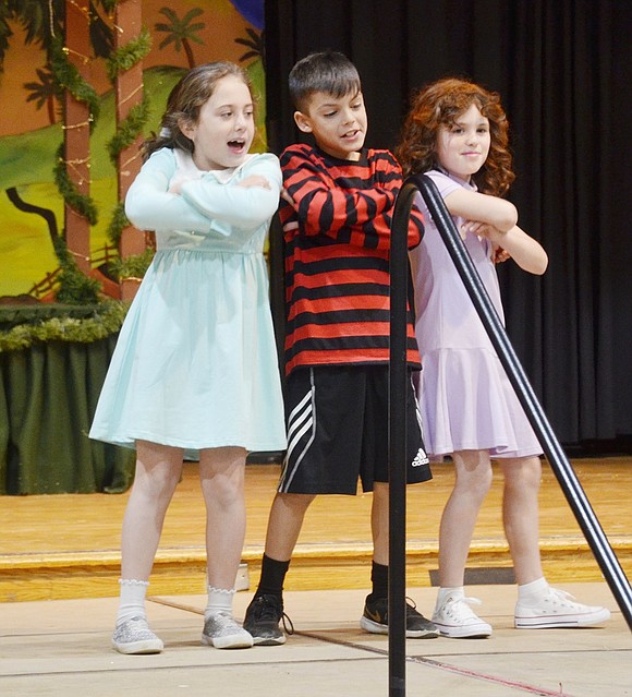 While explaining all the naughty things they did this year in “Nuttin’ for Christmas,” Sally (left), Linus and Freda (played by Lexi Budde, Titan Saresky and Skylar Kucera-Kondi) incorporate some cute and sassy stances in the number.