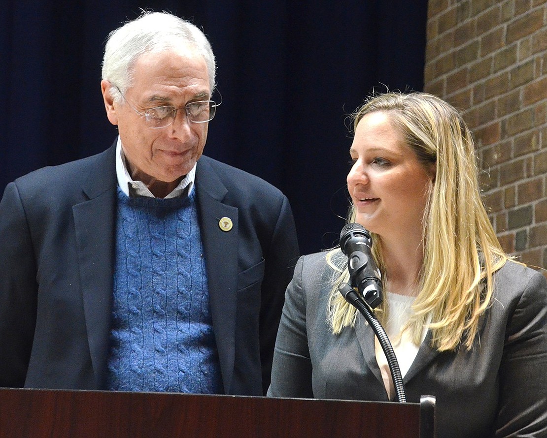 Rye Town Supervisor Gary Zuckerman and Councilwoman Lyndsay Jackson present proclamations for the Humanitarian Award honorees.