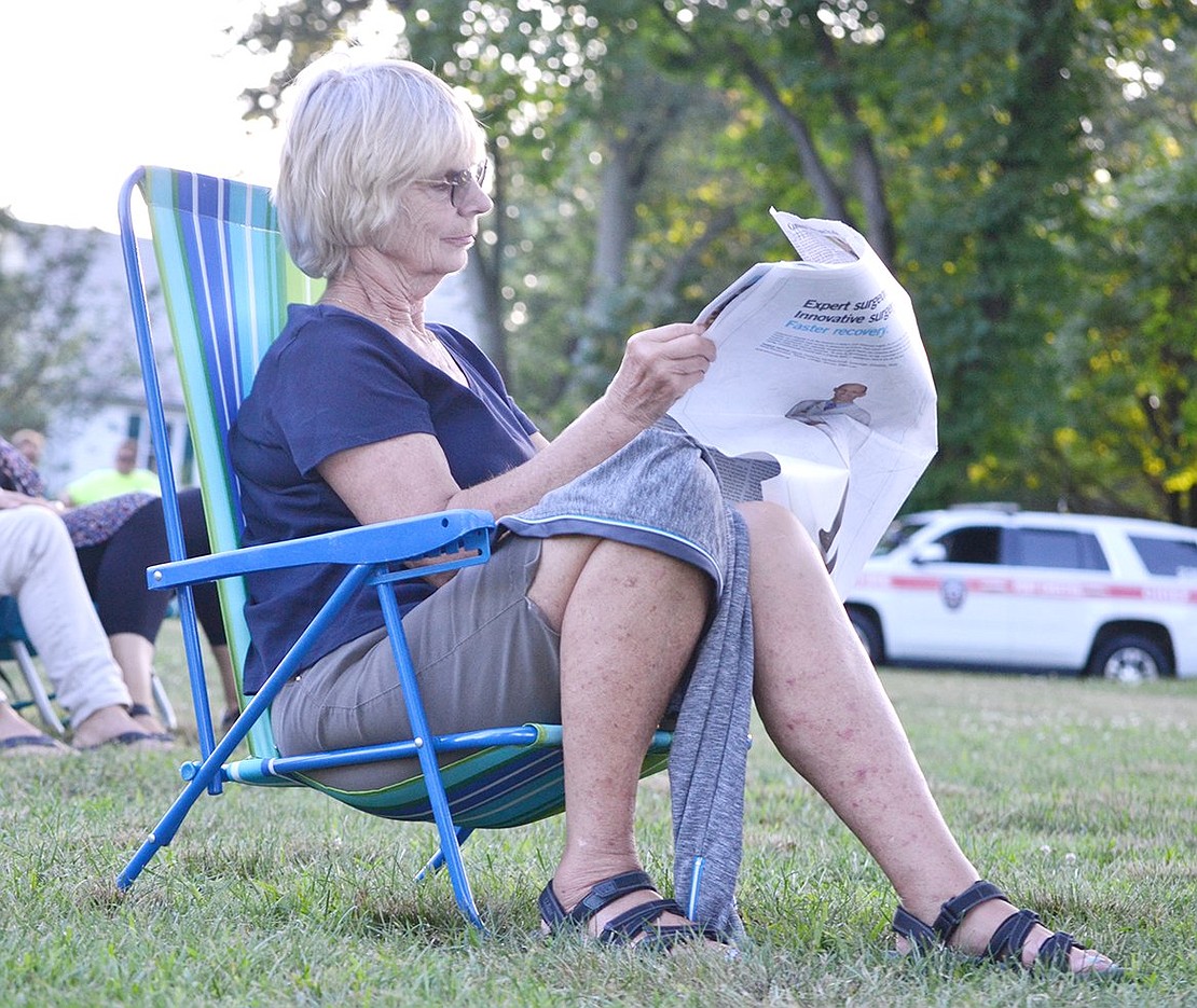 Before the concert begins, Suzanne Stockmann relaxes in her lawn chair with a copy of the Greenwich Sentinel. “I’ve been coming to these concerts for years,” the Rye Brook resident said. “I just love these nights.”