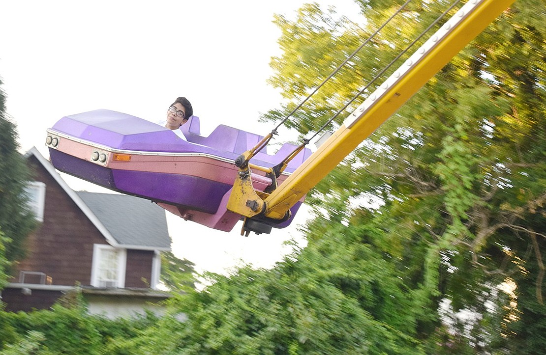 Even though Rye resident Erick Cedazo is flying 30-feet high in a futuristic car on the Hurricane, his pleasant facial expression shows the 13-year-old completely at ease.