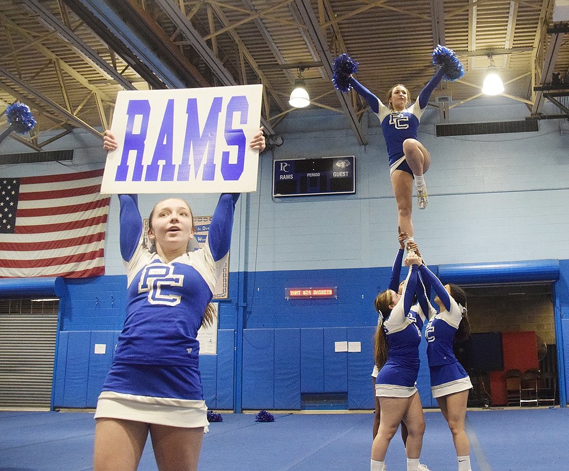 RAMS! echoed throughout the Port Chester Middle School gymnasium as sophomore Daphne Sullivan lifts a sign showing the team’s name.