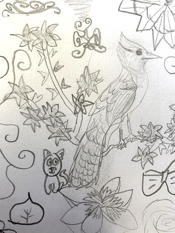 The artistic talent is abundantly clear in Ridge Street School second-grader Casey Craighead’s penciled portrait of a blue jay among flowers. Courtesy of Danielle Craighead 