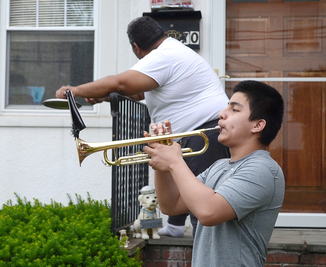 The loudest on the street, Port Chester Middle School eighth-grader Matthew Palma plays the trumpet to keep his Perry Avenue neighbors energized. 