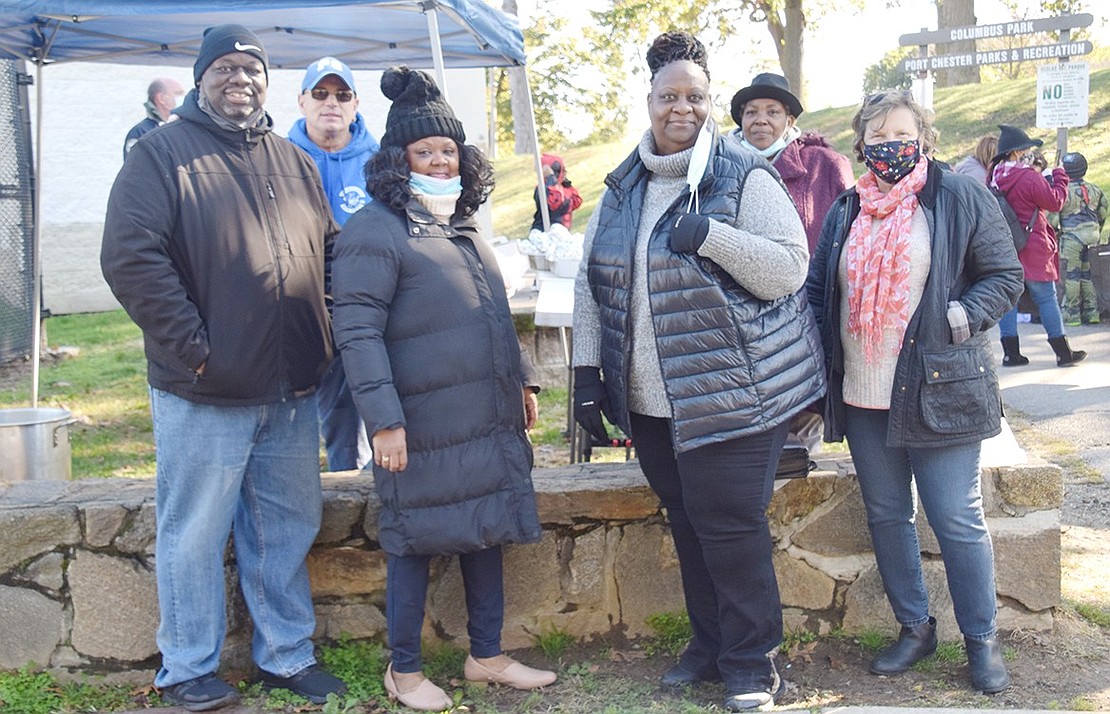 In lieu of Unity Day, the event’s committee is holding smaller gatherings such as their Halloween Candy Giveaway. From left: Unity Day co-creator Derek Vincent, Cousin Frankie’s USA Grill owner Frank Blasi, committee members Nina Jones, Elaine Blackburn, committee volunteer Sheila Miller and County Legislator Nancy Barr.