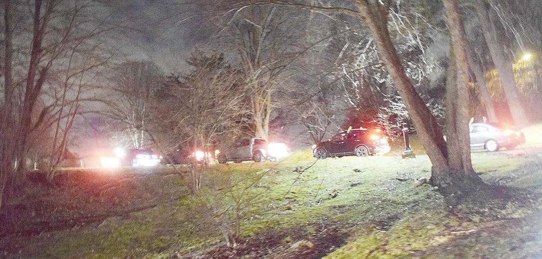 Stopped cars filled with families eager to partake in the festivities wait in a line that stretches all the way down the windy road leading to Crawford Mansion. The event was so highly attended that the entrance was periodically shut down as a means of traffic control.