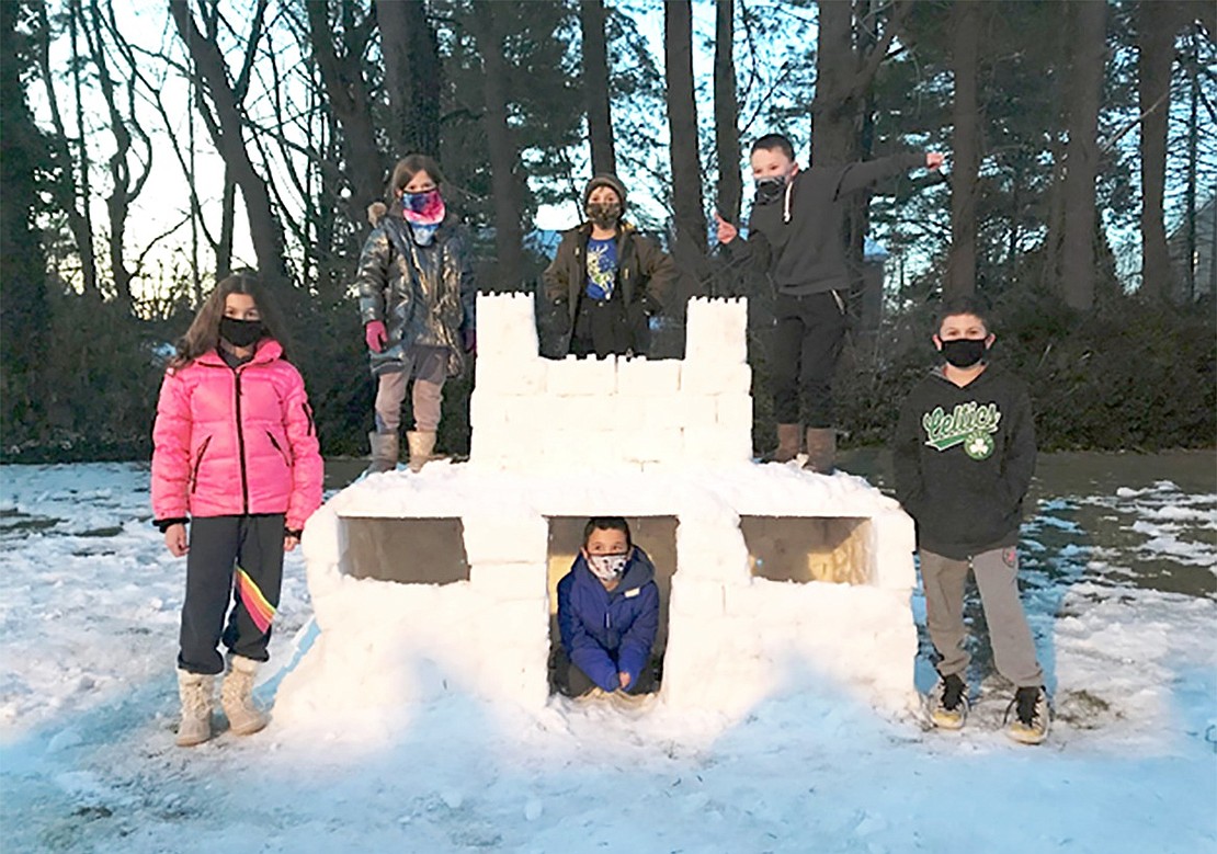 In a piece of work that could only be fashioned through neighborhood collaboration, children of the Marsico, Deutsch, Wechsler and Adelson families designed a castle style snow fort on Whippoorwill Rd.