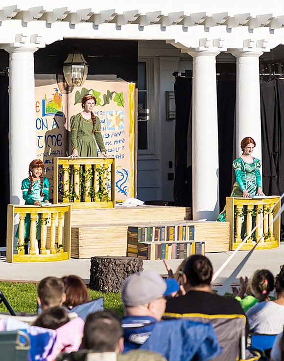 Fiona is seen through different stages of her life: Young Fiona (Charlotte Sundheim of Rye Brook), at left, Teen Fiona (Holly O’Neill of Rye Brook), at right, and Princess Fiona (Angelica Bisagni of Greenwich) in the center.