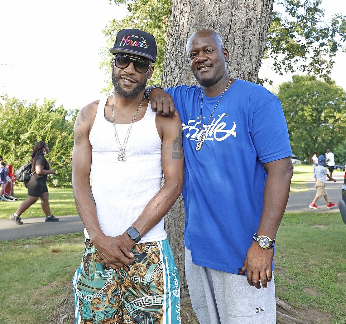 Rapper Lord Jamar (left), of New Rochelle, a co-founder of the 1989 hip-hop group Brand Nubian’s, poses with Jawill Seven, of Mount Vernon, who DJs Unity Day every year.