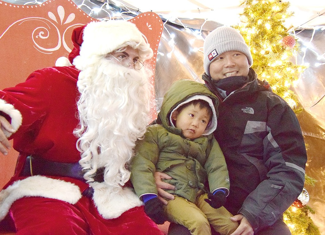 Bonwit Road resident Tristan Park was a little too shy to approach Santa Claus alone, so his father John went with him. Afterwards, the 3-year-old gained the courage to tell Santa, who during the rest of the year assumes the identity of Rye Brook Parks Department employee Waz Colantuono, what he really wants for Christmas: dinosaurs.