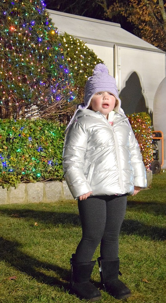 Three-year-old Rye Brook resident Mollie Baumrind takes in the dazzling lights around Pine Ridge Park.