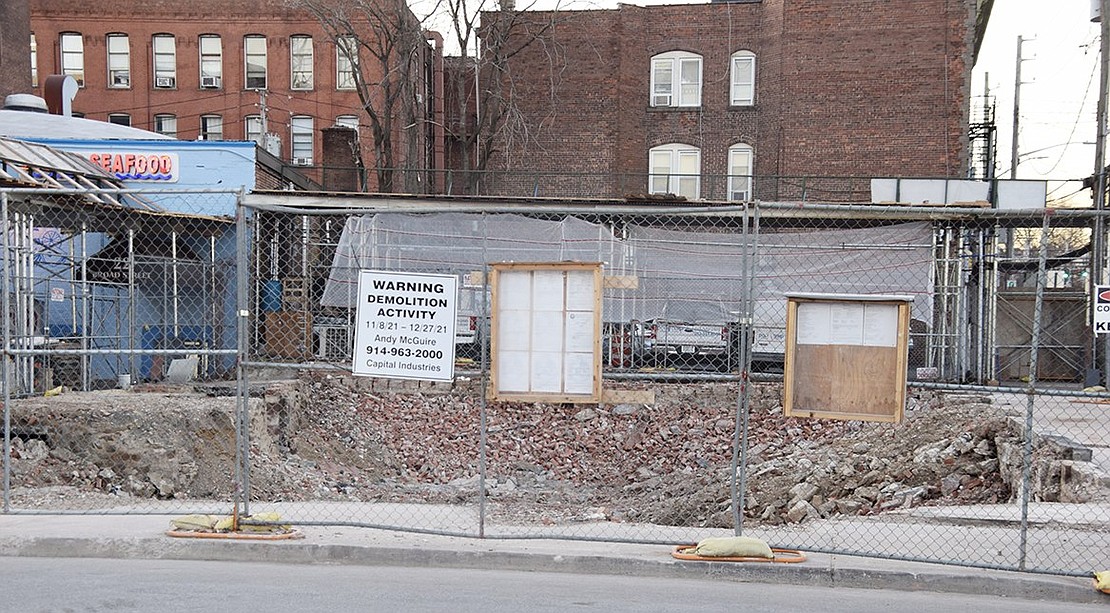 The buildings at 30 Broad St. and 136-38 Irving Ave. have been razed, and a 9-story building with a microbrewery on the first floor, residential units and office space above will eventually take their place. 