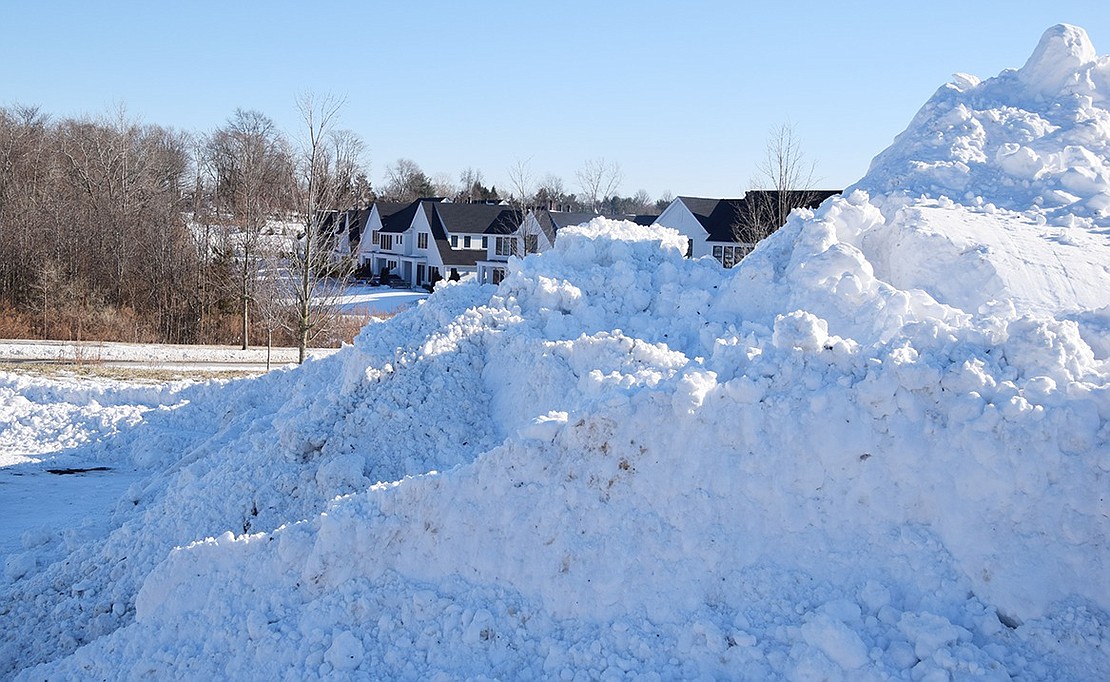 Looking down upon a portion of the 110-home Kingfield development at 1100 King St. after Saturday’s snowstorm. It is largely complete but still under construction.