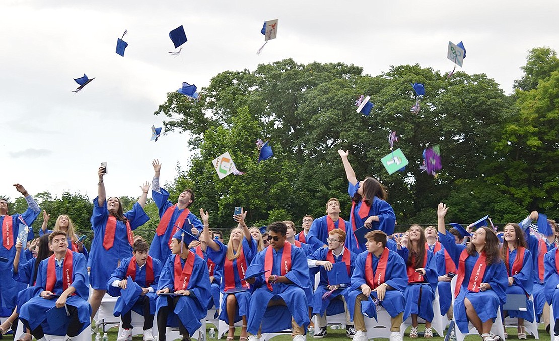 They did it! As tradition dictates, the Blind Brook High School Class of 2022 simultaneously toss their caps into the air to celebrate becoming official graduates of the school district.