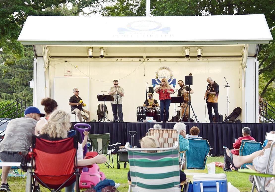 Goza, a Latin band based in Hartford, Conn., performs at Lyon Park for the first installment of the Port Chester Entertainment Committee’s Concerts in the Park series this summer on Friday, July 8. The band’s repertoire includes music and dance rhythms from Latin America, Brazil and Spain.