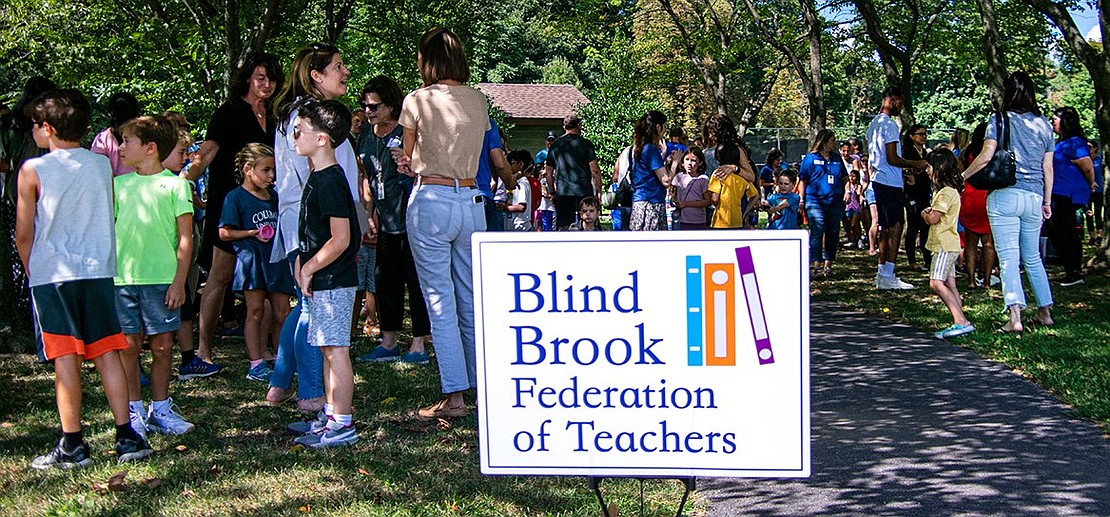 Kids of all ages, their parents and lots of Blind Brook School District staff gather at Harkness Park next to Blind Brook Middle/High School for the annual Teacher Meet & Greet on Wednesday, Aug. 31. The event was hosted by the Blind Brook Federation of Teachers, whose sign proudly sits at the entrance to one of the park’s trails.