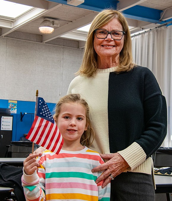 Jackie Rose Wilson traveled from her home in Cloverdale, Calif., to see her granddaughter Molly Deehan, a kindergartener at King Street Elementary School. The U.S. Army veteran was honored in the school’s ceremony and was the only female honoree.