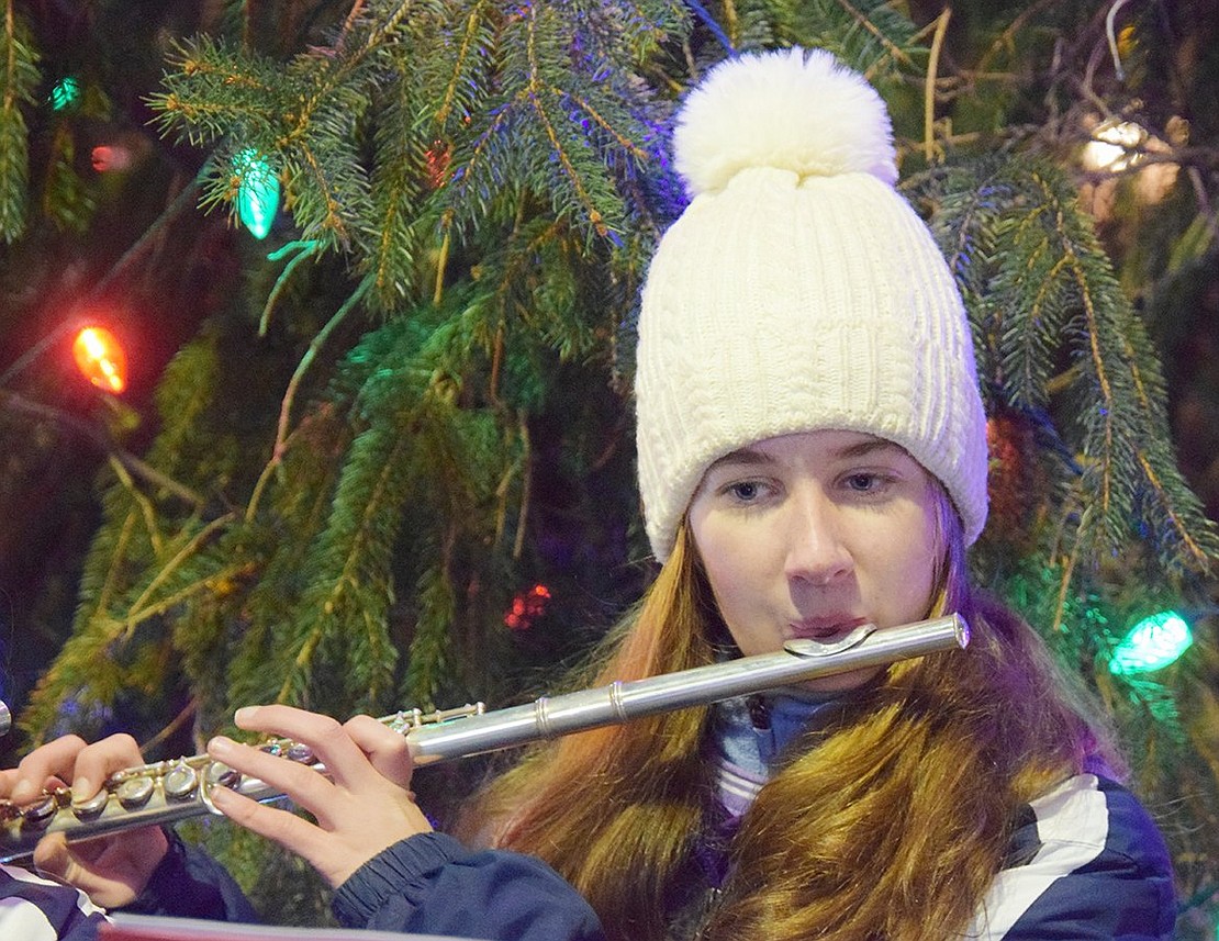 Junior Kathleen Scarola, a flautist, plays “Jingle Bells” with other members of the Port Chester High School Band.