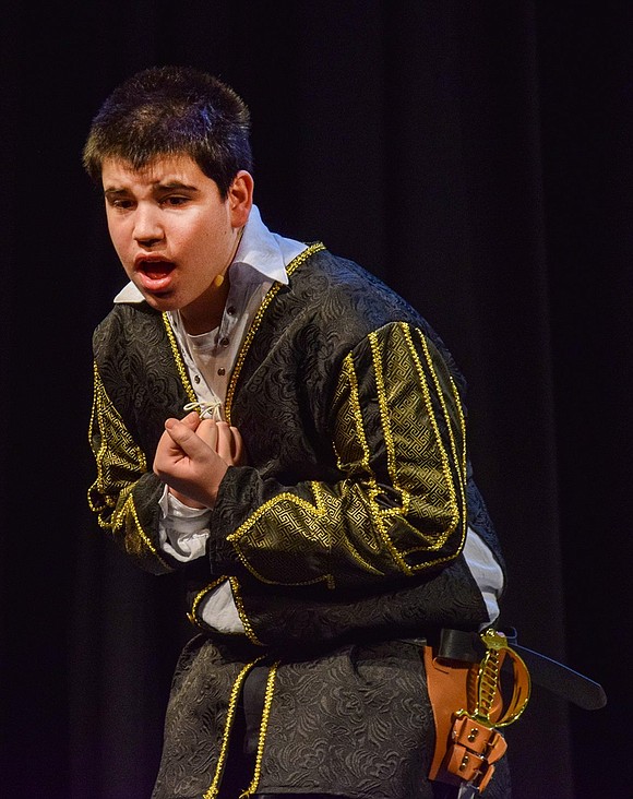 Cinderella’s prince (seventh-grader Rory Mayer) feigns a stab to his heart as he sings “Agony.” How could she run away from him, the daring, handsome, perfect prince?